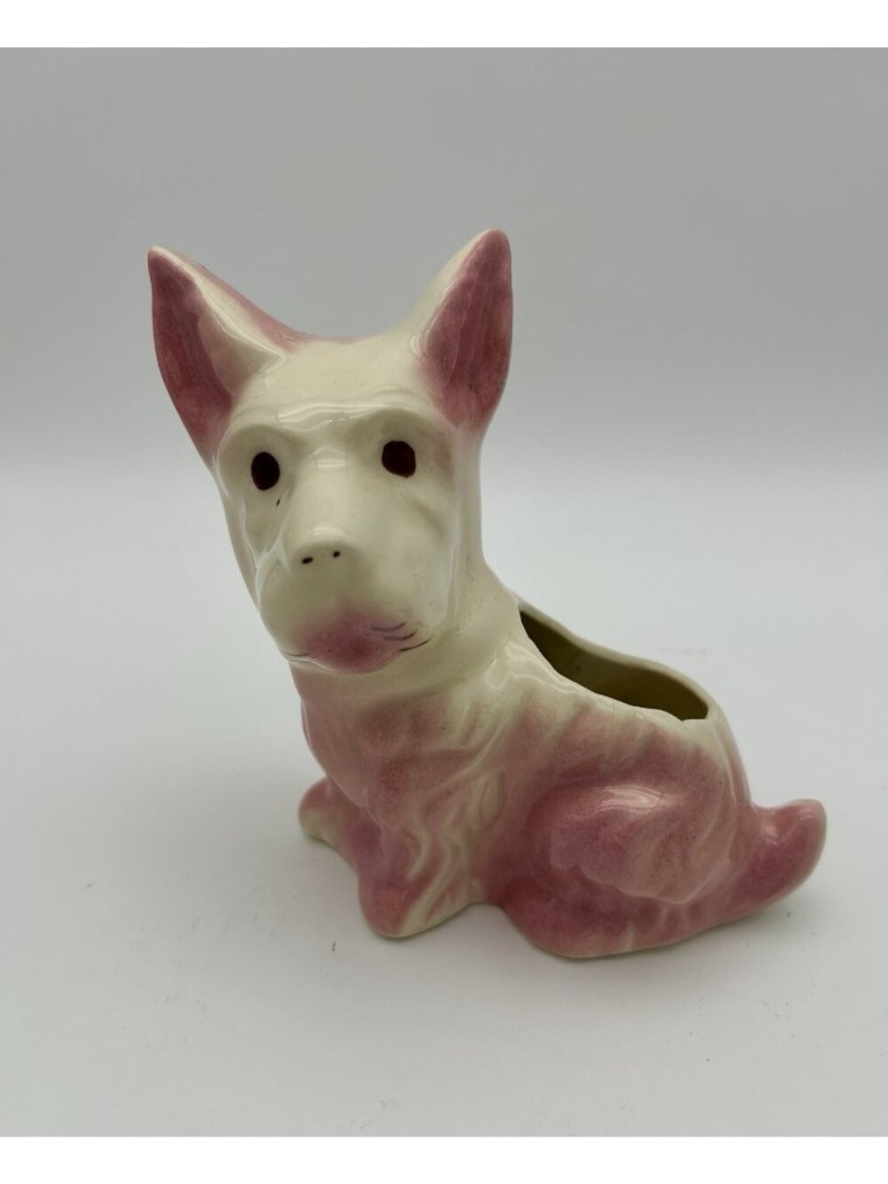 Vintage Pink and White Scottish Terrier/Scottie Dog Ceramic Pottery Planter-5.7"